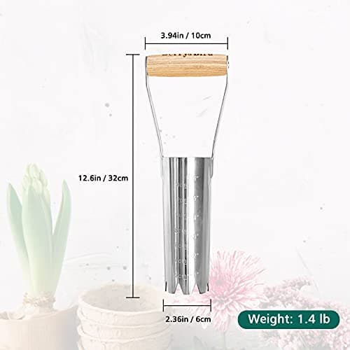 Garden Bulb Planter with 6 inches Depth Mark, Garden Bulb Transplanter Tool with Wooden Handle, Stainless Steel Soil Release Tool for Transplanting Digging Planting Flowers
