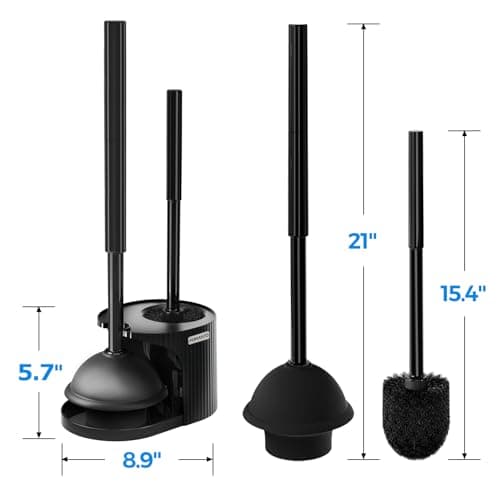 2Pack 2 in 1 Toilet Brush and Plunger Set, Extended Handle Plunger,Toilet Bowl Brush Plunger Set,Clean Gloves,Cleaning Tools,Cleaning Brush,Cleaning Supplies,Toilet Brush Plunger Combo,Black