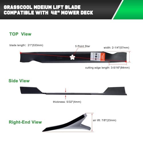 42 Inch Mower Blades for Craftsman LT1000 LT2000 T110 YT3000 138971 532138971 Poulan Pro 42" Deck Riding Mower Lawn Tractor PP19A42 Husqvarna YTH18542 (5 Point Star)