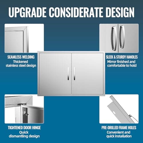 Outdoor Kitchen Door 36" W x 21" H 304 Brushed Durable Stainless Steel BBQ Access Doors with Detachable Handles for BBQ Island, Grill Station, and Outdoor Cabinets