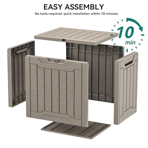 YITAHOME 31 Gallon Outdoor Storage Box, Resin Deck Box and Waterproof Package Delivery Box for Gardening Tools, Pool Supplies, Patio Furniture, Lockable, Taupe