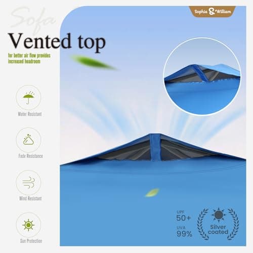 Canopy Tent Pop Up 10x10 ft, Outdoor Patio Portable Commercial Canopies Shelter Heavy Duty Straight Legs with Roller Bag, 8 Stakes, 4 Guy Ropes, UPF50+, Blue, Sophia & William