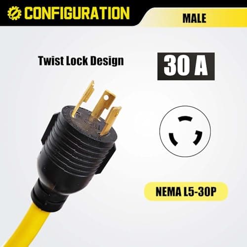 30 Amp Twist Lock to 110 Adapter Cord 3 Prong Generator Plug Adapter, NEMA L5-30P Male to 5-15R/ 5-20R 15 Amp Tri-outlets Female