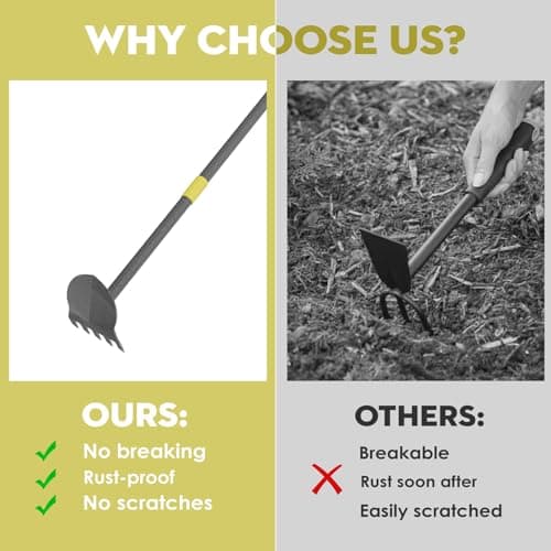 Garden Hoe, 17 to 45 Inch Hoe Garden Tools with Adjustable Handle Length, 2 in 1 Weeding Tool with 5 Tooth Rake, Hoe Garden Tool for Loosening Soil, Planting, Weeding