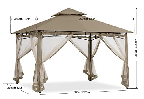 ABCCANOPY Gazebos for Patios 10x10 - Outdoor Steel Frame Gazebo with Mosquito Netting for Lawn Backyard Garden Deck (Khaki)