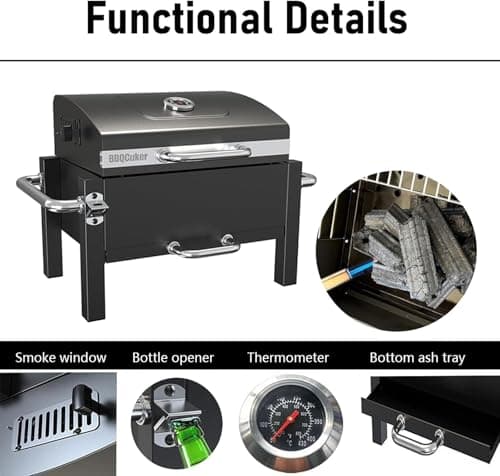 Portable Charcoal Grill, Tabletop Charcoal Grill, Small BBQ Grill with 2-layer Grates and Thermometer(100-800°F), Outdoor Charcoal Smoker for Camping, Picnic, Hiking, Beach and Travel