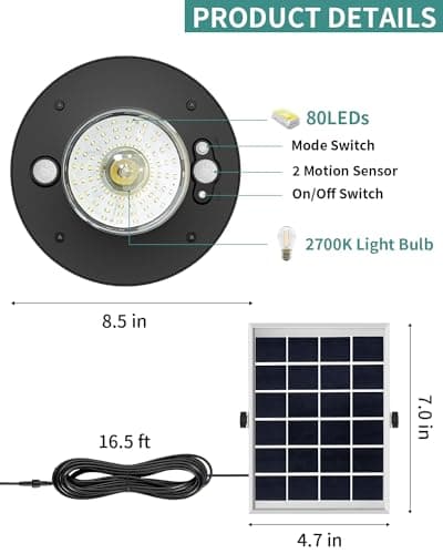 Solar Shed Light Outdoor Indoor 3000LM Solar Lights Daytime Available with Remote Control,Double Motion Sensor & 5 Lighting Modes, Solar Indoor Lights for Gazebo,Shed,Garage,Barn