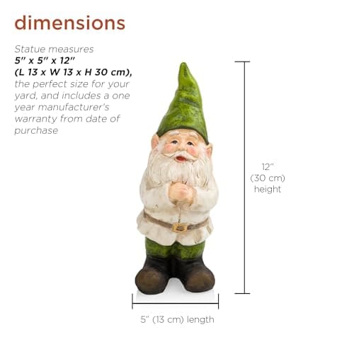 Alpine Corporation - 12" Tall Outdoor Garden Gnome Yard Statue Decoration – Playful Resin Gnome with Earthtone Colors - Durable, Weatherproof Lawn Sculpture for Patio, Deck, Yard