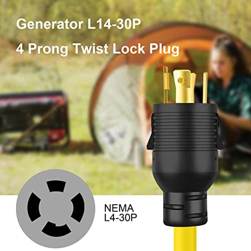 10 FT NEMA L14-30P to 6-50R Yellow Extension Cord, 3 Prong to 4 Prong Welder Plug Adapter, Generator Locking Plug Connector to Welding 10AWG 30Amp.