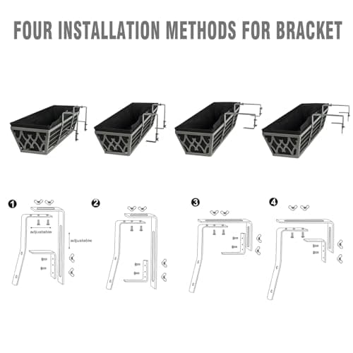 2 Pack 24 Inch Window Boxes Planters Railing Planter Box with Adjustable Brackets & Non-Woven Fabric Plant Grow Bags Deck Railing Planter Boxes Balcony Hanging Flower Box for Outdoor Plants