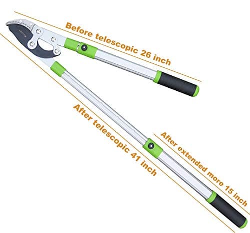Heavy Duty Anvil & Bypass Lopper with Telescopic Handle (26-41 Inch) - 5-Layer Adjustable Garden Pruner, 2-Inch Branch Cutter for Tree Trimming
