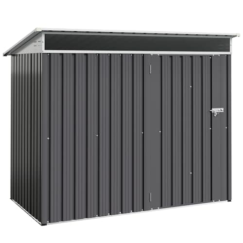 Shintenchi 6x4 FT Outdoor Storage Shed with Window, Outdoor Waterproof Storage Shed Metal Garden Shed with Lockable Single Door, Weather Resistant Tool Storage House Shed for Garden,Backyard,Drak Gray