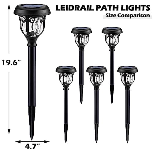 LeiDrail Solar Lights Outdoor Pathway, 6 Pack LED Glass Metal Solar Garden Lights with 2 Modes, Garden Decor for Yard Patio Landscape Walkway