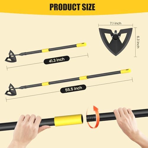 Hoe Garden Tools, 41.3 to 55.5 Inch Weeder Tool for Yard Long Handle, Garden Weeding Tool with Sharp Hoe and Comfort Grip for Loosening Soil, Weeding, Digging Trenches Gardening Tools