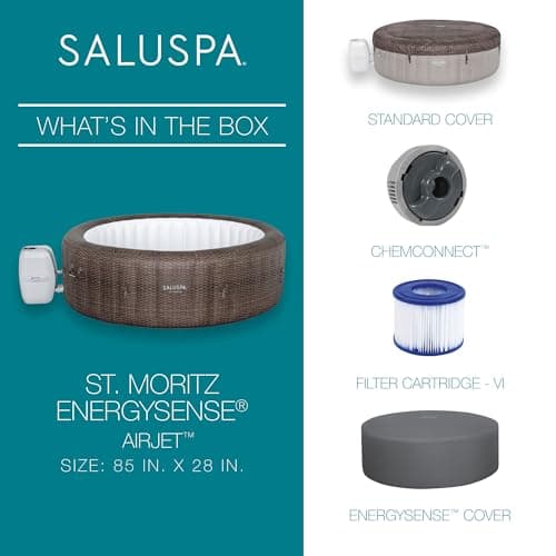 Bestway SaluSpa St Moritz AirJet 5 to 7 Person Inflatable Hot Tub Round Portable Outdoor Spa with 180 AirJets and EnergySense Energy Saving Cover