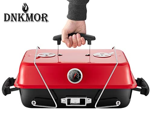 Portable Charcoal Grill, Tabletop Outdoor Barbecue Smoker, Small BBQ Grill for Outdoor Cooking Backyard Camping Picnics Beach by DNKMOR RED