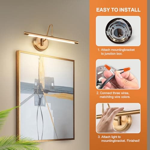 JOOSENLUX Modern Brass Picture Light Hardwired - 16.54'' for Wall Painting and Artwork Display - 7W LED Wall Lights(45W Eqv.) - Warm White 3000K - Hard Wired Connection with Swing Arm