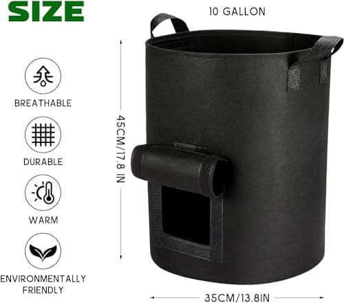 4 Packs 10 Gallon Potato Grow Bags, Heavy Duty Nonwoven Fabric Pots with Handles for Planting Vegetables, Flowers