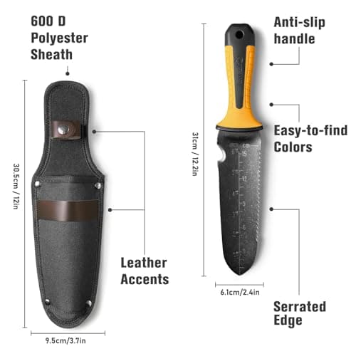 Garden Knife with Sheath, Gardening Tool, Stainless Steel Multi-Purpose Garden Supplies, Ergonomic Handle Hori Hori Knife for Digging, Weeding and Gardening, 7" Stainless Steel Blade