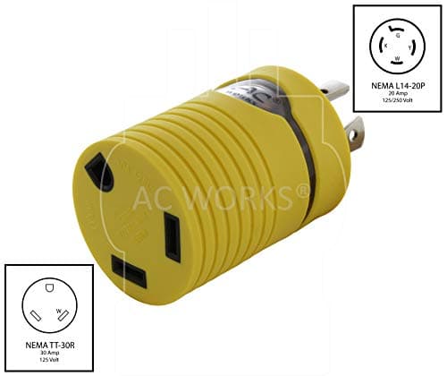 AC WORKS Generator to 30Amp RV Adapter (L14-20 20A 4-Prong Locking Compact) Yellow