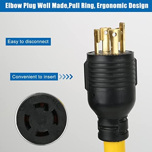 3FT NEMA L14-30 Splitter Cord Generator Y Adapter, HDWS NEMA L14-30P to (2) Outlet Port L14-30R Twist Lock Extension Cord, 30 Amp 4 Prong Generator Power Cord Adapter