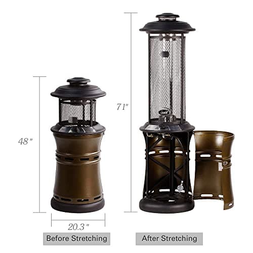 BALI OUTDOORS Gas Patio Heater - Floor-Standing Outdoor Commercial Heater, Round Dancing Flame, Wheels, Glass Tube, Suitable For Balcony, Veranda, BBQ Party