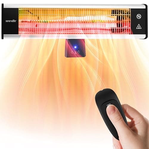 SereneLife Infrared Patio Heater, Wall-Mounted Electric Heater with Remote Control, 1500W, IP65 Approved, Odorless, Indoor/Outdoor for Patio, Restaurant, Backyard, Garage, Decks