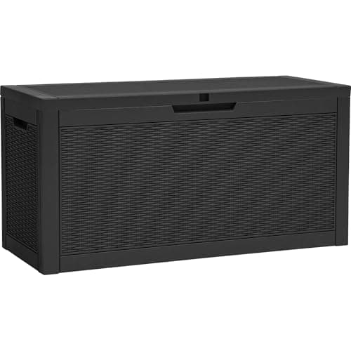 YITAHOME 60 Gallon Resin Deck Box, Weather Resistant Outdoor Rattan Storage Box, Lockable Indoor Outdoor Storage for Supplies and Essentials, Black