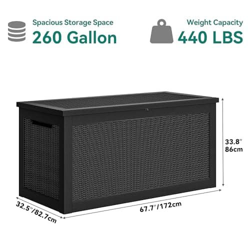 YITAHOME 260 Gallon Outdoor Storage Box, Large Water Resistant Resin Deck Box, Indoor Outdoor Lockable Storage Container for Patio, Garden, Cushions, Tools, Equipment(Black)