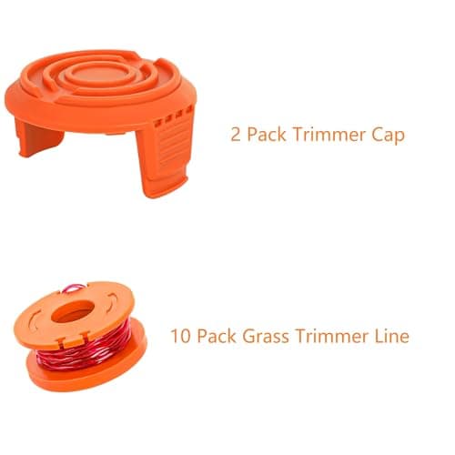YMHB Trimmer Spool Line for Worx,12 Pack WA0010 Edger Spools Replacement for Worx, Trimmer Line Refills 0.065 inch for Worx, Suitable for Worx String Trimmers(10 Grass Trimmer Line, 2 Trimmer Cap)