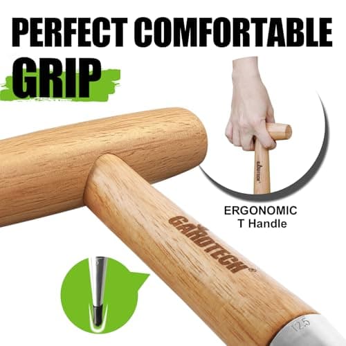 Gardtech 4 x Flower Bulb Planting Wood Tools, Stainless Steel Dibber with Calibration, Seed Plant Set Dibber & Fork, Sowing Seed Dispenser for Garden Planting…