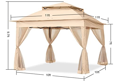 COOSHADE 11x11Ft Easy Pop Up Gazebo Tent Instant Outdoor Canopy Shelter with Mosquito Netting Walls(Khaki)