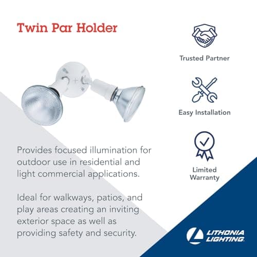 Lithonia Lighting Outdoor Flood Light Fixture, Adjustable Twin Par Flood Light Holder for Safety and Security, 120 Volts, Uses 2 Lamps Up to 150W (Not Included), White (OFTH 300PR 120 WH M12)