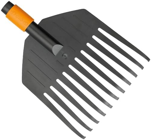 Fiskars Leaf Broom, Tool Head, Small, 11 Tines, Width: 21.3 cm, Plastic Tines, Black/Orange, QuikFit, 1000659
