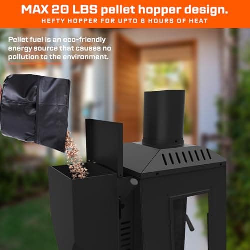 75,000 BTU Outdoor Patio Heater, Wood Pellet Heater With Wheels for Home, Gardens & Commercial Use - Black