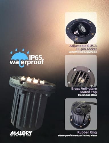 Low Voltage Landscape Lighting,(5''H) Brass Top Cover Outdoor In Ground Lights, 12V Landscape Well Ground Lights for Pathway, Driveway and Garden 1 Pack with MR16 Bulb (Grated Top, 1-pack with Bulb)