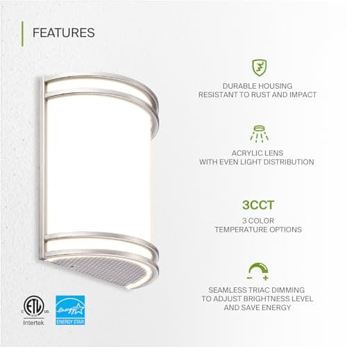 ASD LED Indoor Wall Mount Light Fixture - 10 Inch Modern Interior Brushed Nickel Wall Sconce Lighting - 3000K 4000K 5000K Adjustable - Half Cylinder Hallway Light Fixture - ETL & Energy Star