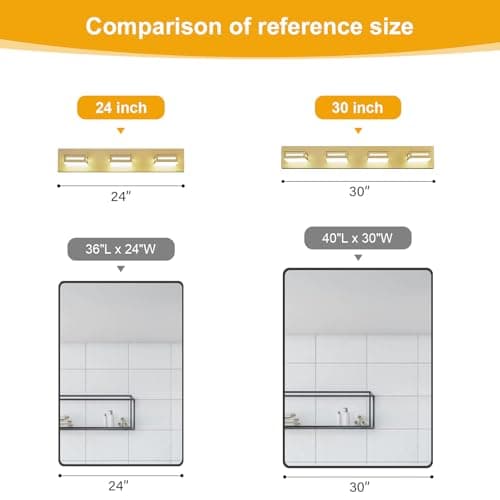 LED Modern Bathroom Vanity Light Fixtures (3-Light, 24-Inch), Acrylic Gold Bathroom Wall Lighting Fixtures Over Mirror (Cool White 6000K) with Rotatable Vanity Lights Heads