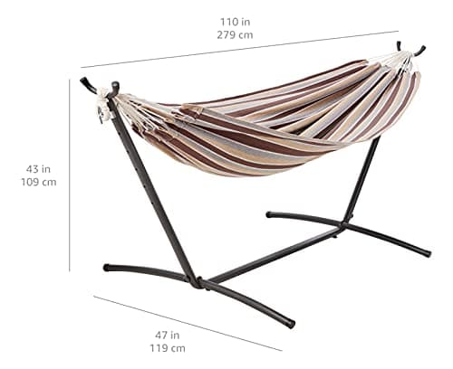 Amazon Basics Double Hammock with 9-Foot Space Saving Steel Stand and Carrying Case, 450 lb Capacity, Cream Wave, 110x47x43 inches