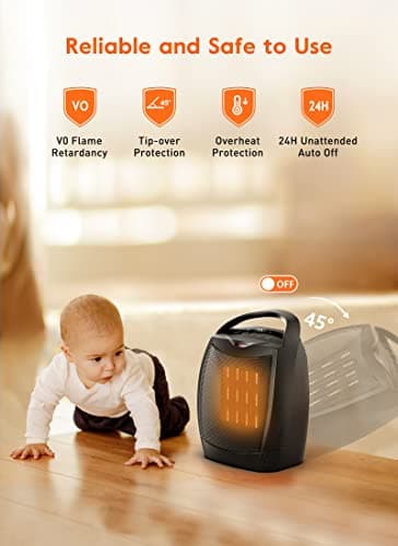 GiveBest Digital Space Heater, 1500W/750W Portable ETL Listed Electric Heater with 4 Modes, 1s heating,Timer, Overheating & Tip-Over Protection, Portable Heater for Indoor use