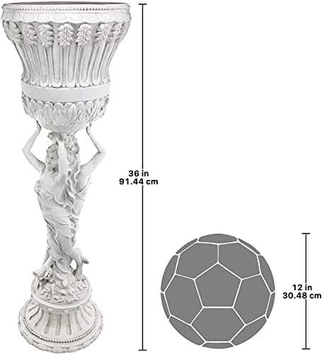 Design Toscano Les Filles Joyeuses Dancing Maidens Pedestal Column Plant Stand with Urn, 36 Inch Tall, Cast Stone Resin, Antique Stone Finish