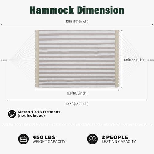 Patio Watcher 13 FT Quick Dry Textilene Hammock - Outdoor Double Hammock - Heavy Duty for Outside - 450 lbs Capacity - Beige White