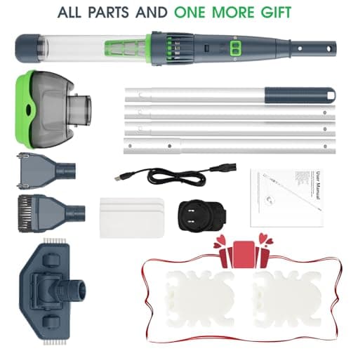 4 in 1 Rechargeable Spa Hot Tub Vacuum Cleaner for Hot Tub, Small Above Ground & Inground Pool - Magnetic Drive System, 90 Mins, Fine Mesh Filter Bags, Oil Absorbers, Pool Poles