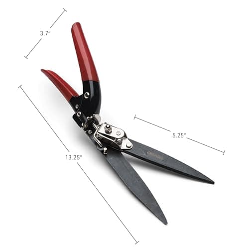 Kings County Tools Grass Trimming Shears | 5-1/4” Steel Blades | Rotating Handle for Angled Cuts | Strong Spring Mechanism | Simple & Secure Safety Lock | Made in Italy