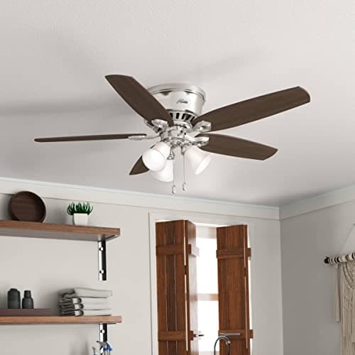 Hunter Fan Company, 53328, 52 inch Builder Brushed Nickel Low Profile Ceiling Fan with LED Light Kit and Pull Chain