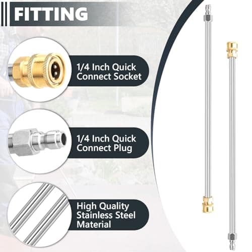 Pressure Washer Extension Wand, 2 Pack 17 Inch Stainless Steel Heavy Duty Wands with 1/4 Inch Quick Connect, Fits Most Pressure and Power Washers