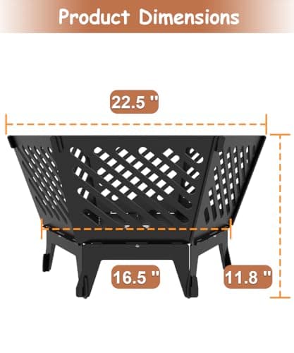 22.5 Inch Portable Plug Fire Pit for Camping, Detachable Outdoor Wood Burning Firepit with Travel Bag for Outside Patio Heating, Picnic, Bonfire and BBQ, Diagonal Hollow Style