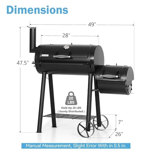 GREEN PARTY BBQ Charcoal Grill with Offset Smoker, 2 in 1 Smoker and Charcoal Grill combo, 512 Square Inch Space Barrel Charcoal Smoker Grill for Outdoor Camping Patio Backyard Cooking, Medium
