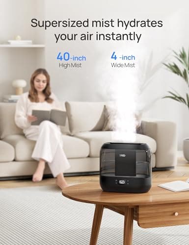 Dreo Smart Humidifiers for Bedroom, Top Fill 4L Cool Mist Humidifier with Nightlight, 32H Runtime, Touch/APP/Voice Control, Quiet Ultrasonic Humidifiers for Large Room, Home, Baby, Plants, Office