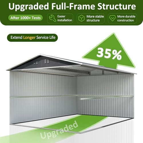 10x12 FT Outdoor Storage Shed, Metal Garden Tool Shed with Updated Frame Structure and Lockable Doors, Ideal for Garden Backyard Patio Lawn, Grey